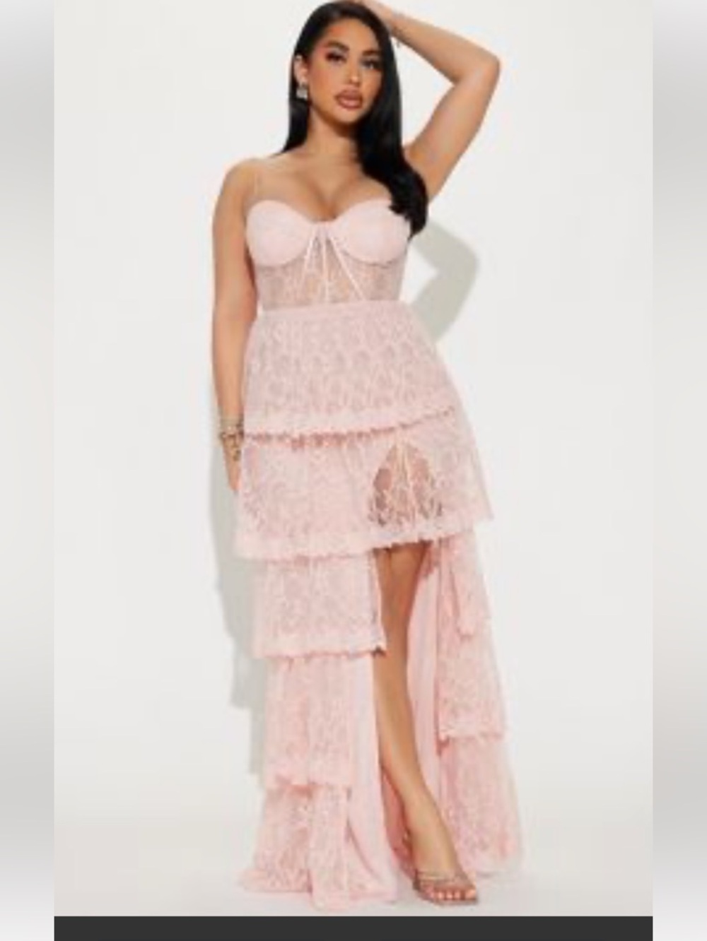 Maniju Dress Pink Lace Gown Dress Size Large